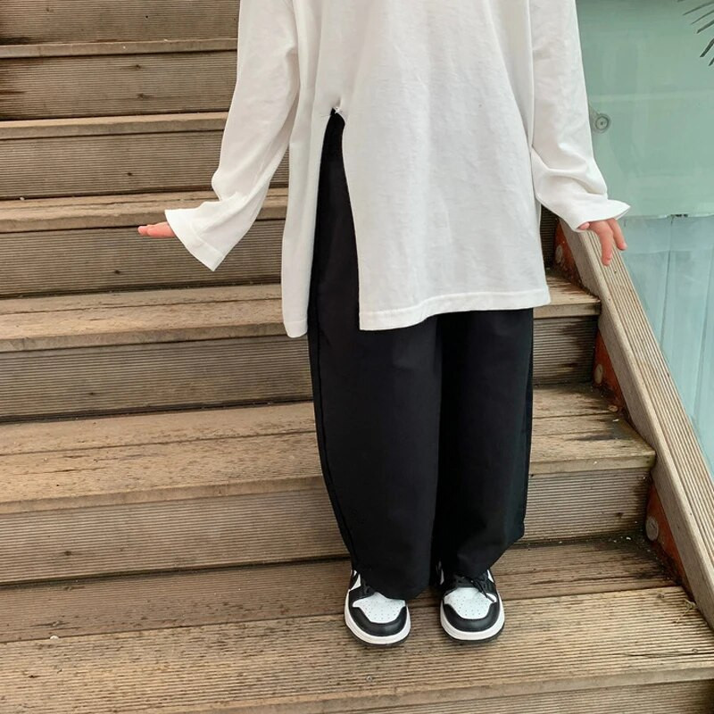 Jarné a letné dievčenské voľné hip-hopové nohavice 2022 Nové čierne vreckové detské ležérne nohavice Detské oblečenie pre dievčatá