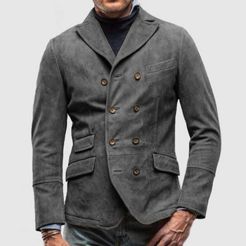 Μόδα μπουφάν με διπλό στήθος Ανδρικά σακάκια 2024 Ανοιξιάτικη vintage γυριστός γιακάς Μονόχρωμα Ανδρικά παλτό Casual πανωφόρια