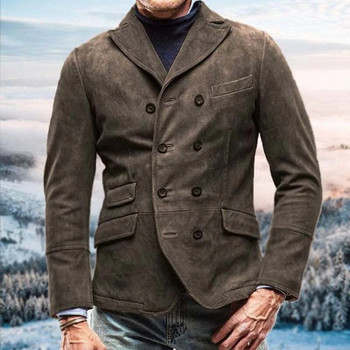 Μόδα μπουφάν με διπλό στήθος Ανδρικά σακάκια 2024 Ανοιξιάτικη vintage γυριστός γιακάς Μονόχρωμα Ανδρικά παλτό Casual πανωφόρια