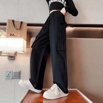 Adolescente Blugi Cargo cu picioare largi 2024 Moda de toamna Copii Pantaloni casual din denim Scoala Copii mici Pantaloni largi drepti 15 ani