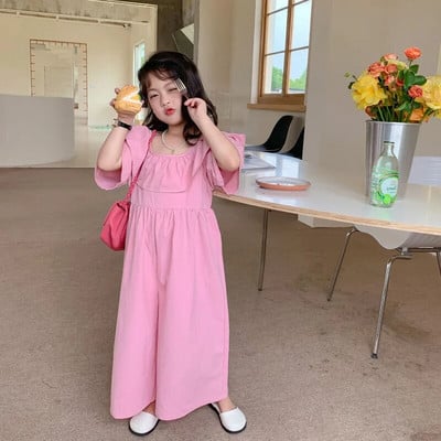 2022 m. kūdikių mergaičių vasaros pavasario kombinezonai kelnės Elegantiški raukiniai apykakle Medvilnė Patogūs drabužiai Vaikiški laisvalaikio drabužiai vaikams