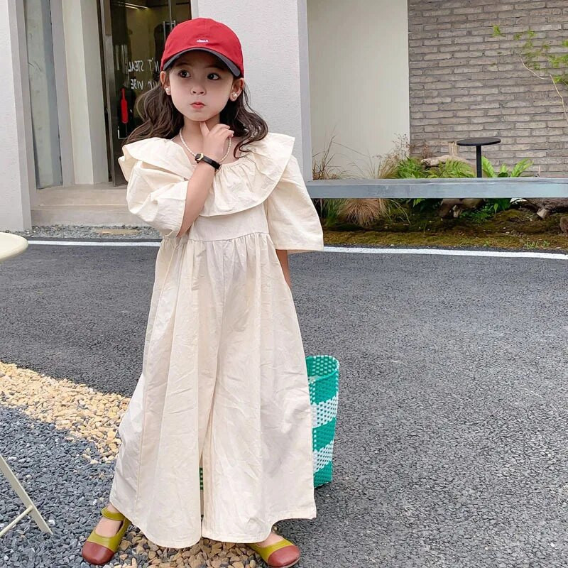 2022 m. kūdikių mergaičių vasaros pavasario kombinezonai kelnės Elegantiški raukiniai apykakle Medvilnė Patogūs drabužiai Vaikiški laisvalaikio drabužiai vaikams