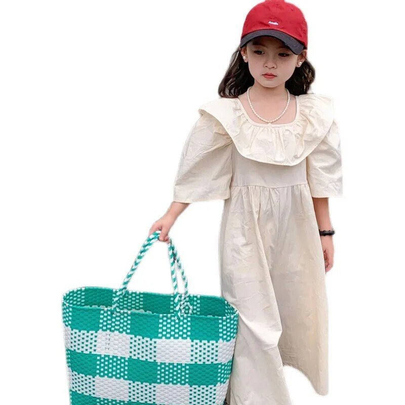 2022 m. kūdikių mergaičių vasaros pavasario kombinezonai kelnės Elegantiški raukiniai apykakle Medvilnė Patogūs drabužiai Vaikiški laisvalaikio drabužiai vaikams