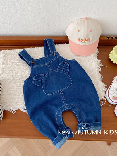 2023 Kórejské batoľacie dievčatká Jarné jesenné džínsy Nášivky s kreslenými hračkami Voľné traky s vreckámi Bavlnené džínsové nohavice pre dojčatá