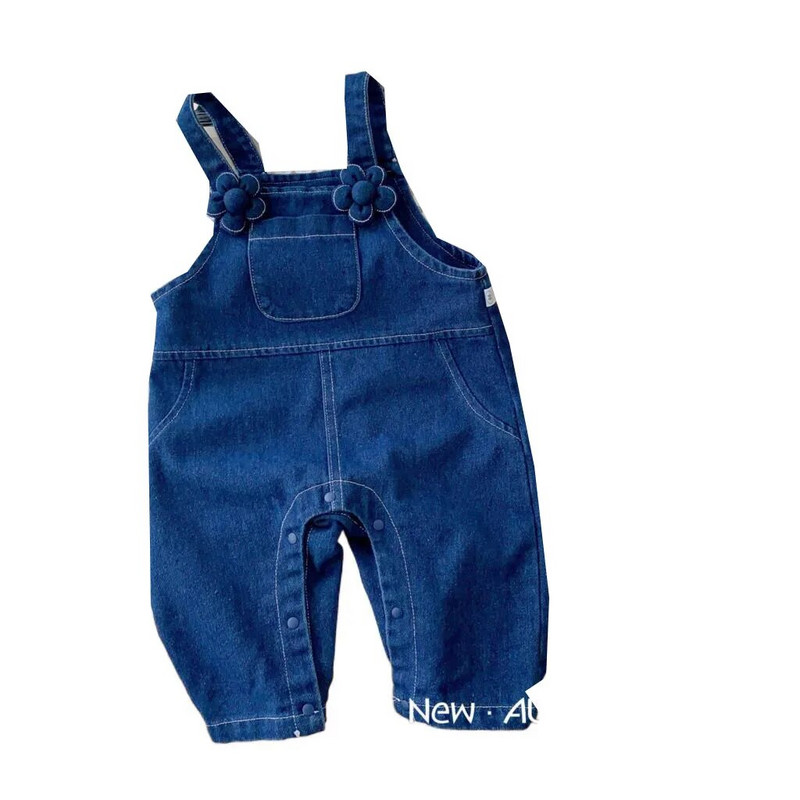 2023 Kórejské batoľacie dievčatká Jarné jesenné džínsy Nášivky s kreslenými hračkami Voľné traky s vreckámi Bavlnené džínsové nohavice pre dojčatá