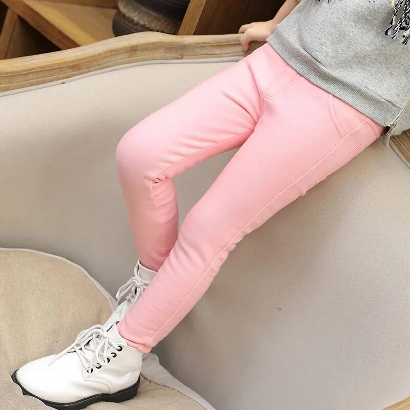 Detské zimné nohavice pre dievčatá, legíny, cukríkové farby, dievčenské teplé dlhé nohavice, dievčenské novoročné velúrové hrubé detské nohavice pre tínedžerov