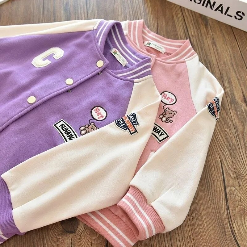 2024 Nová módna dievčenská baseballová bunda, jarná jesenná roztomilá uniformná bunda pre dievčatá, športové vrchné oblečenie, oblečenie pre dospievajúce deti od 3 do 12 rokov