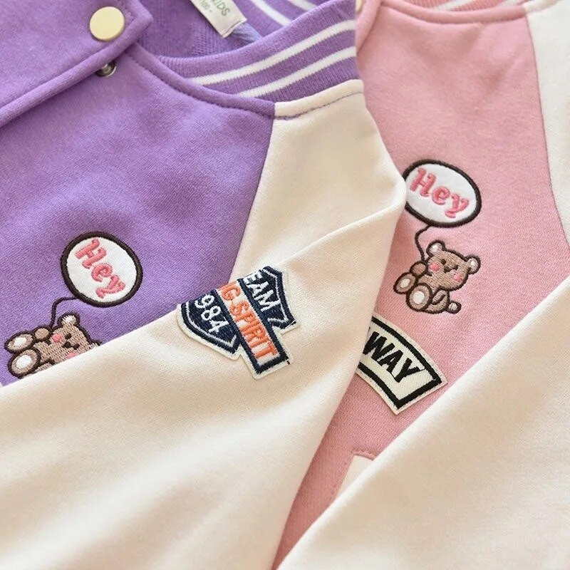 2024 Nová módna dievčenská baseballová bunda, jarná jesenná roztomilá uniformná bunda pre dievčatá, športové vrchné oblečenie, oblečenie pre dospievajúce deti od 3 do 12 rokov