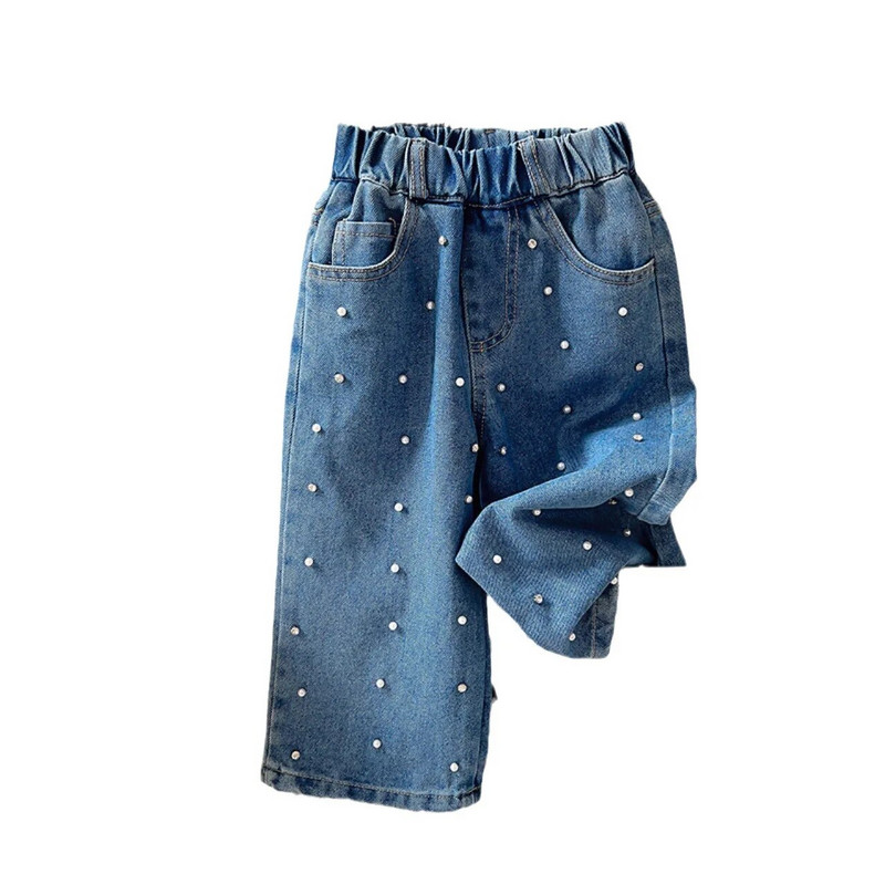 Κορεάτικη άνοιξη φθινόπωρο Παιδικό τζιν παντελόνι κοριτσιού Βαμβακερό ψεύτικο μαργαριτάρι Ευέλικτο παντελόνι κοριτσιού ελαστικό Παιδικό κοριτσάκι παντελόνι φαρδύ πόδι