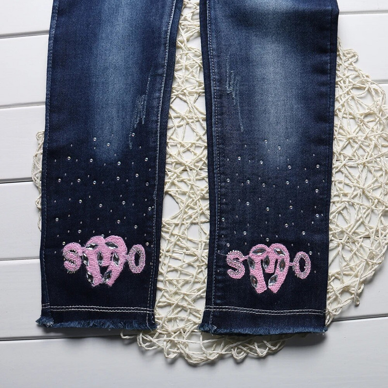 Výpredaj jarných a jesenných elastických riflí pre dievčatá, nohavíc, detského oblečenia, dievčenských rifľových modrých nohavíc, detského oblečenia