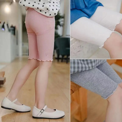 Summer Girls Pants Leggings Modal Cotton Bottoms Knee Medium-length Pants Solid Color Ruffles Legging for Kids Clothes 3-10 Year