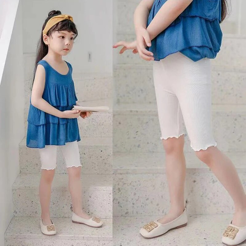 Ljetne hlače za djevojčice Tajice Modalni pamučni donji dio do koljena Hlače srednje dužine Jednobojne tajice s volanima za dječju odjeću 3-10 godina