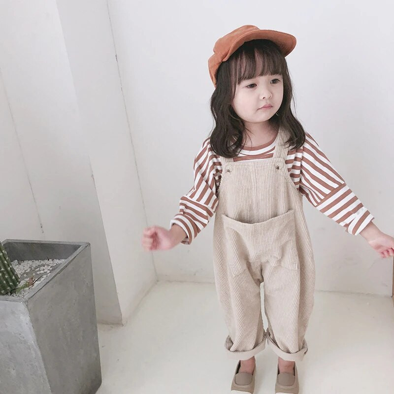Copii Fete Copii Nou-născut Bej Salopetă Pantaloni pentru copil mic Bebeluș Coreean Casual Pantaloni cu salopete din velur Salopete Nou 2022
