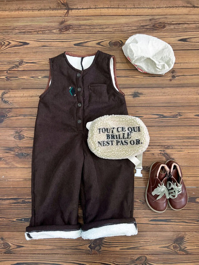 8057 Detské nohavice 2023 Jeseň Zima Nový manšestrový a zamatový overal Jednoduchý dievčenský overal s trakmi