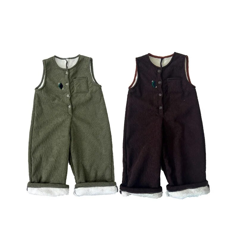 8057 Detské nohavice 2023 Jeseň Zima Nový manšestrový a zamatový overal Jednoduchý dievčenský overal s trakmi