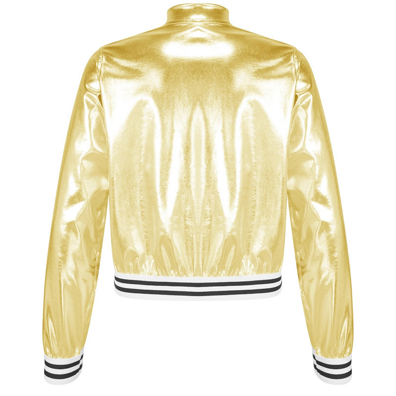 Detské dievčatá Chlapci Lesklá metalická bejzbalová bunda s dlhým rukávom Ležérne športové bomber bundy Jazz Hip-hop Street Dance kabáty Vrchné oblečenie