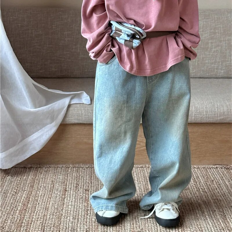 Blugi copii 2023 Toamna Unisex Bandhnu Pantaloni drepti Băieți și fete Pantaloni largi din denim moale