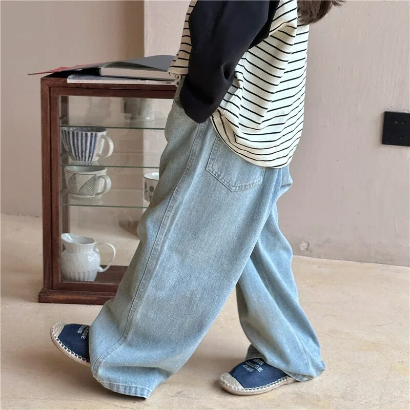 Blugi copii 2023 Toamna Unisex Bandhnu Pantaloni drepti Băieți și fete Pantaloni largi din denim moale