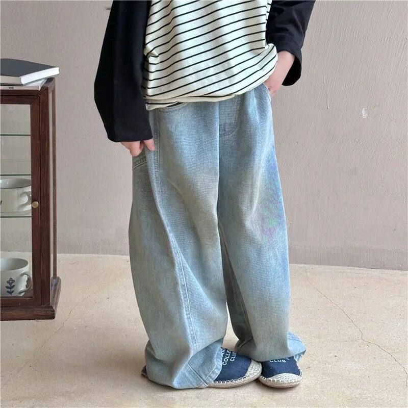 Blugi copii 2023 Toamna Unisex Bandhnu Pantaloni drepti Băieți și fete Pantaloni largi din denim moale