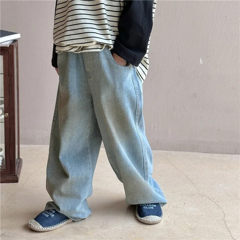 Blugi copii 2023 Toamna Unisex Bandhnu Pantaloni drepti Băieți și fete Pantaloni largi din denim moale