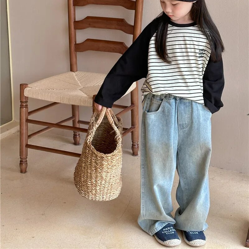 Blugi copii 2023 Toamna Unisex Bandhnu Pantaloni drepti Băieți și fete Pantaloni largi din denim moale