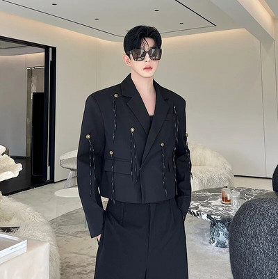 NOYMEI Krátke sako, módny kórejský štýl pre mužov, nový čierny, jesenný, vintage, kovový gombík, strapce, pánsky blazer, trendy WA2552