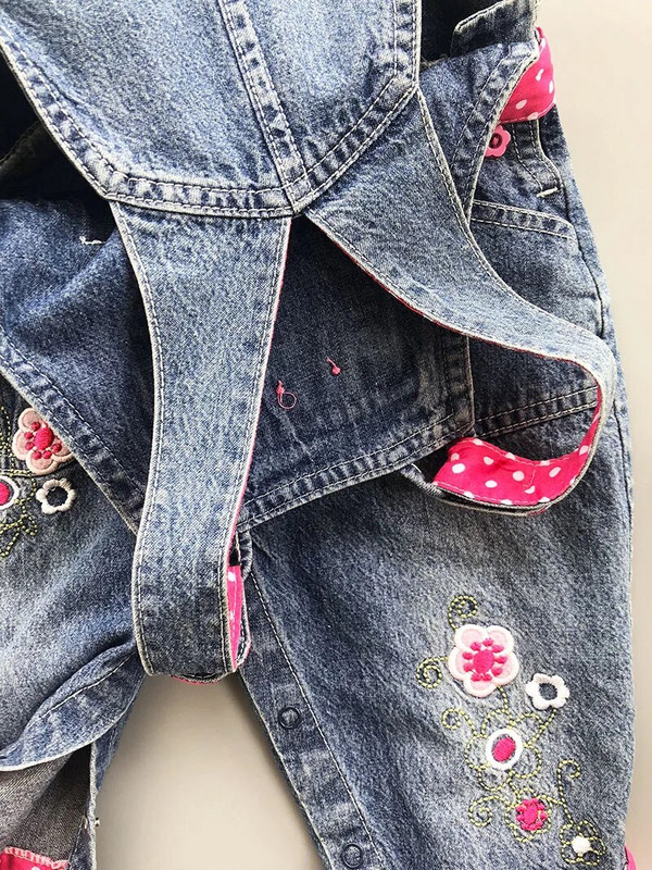 Mergaičių siuvinėjimas Džinsiniai Kombinezonai Kūdikiams Bowknot Hot Pink Kombinezonas Vaikiški Šliaužtinukai Vasaros pavasario Rudens mergaičių apranga