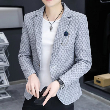 Ανδρικό σακάκι 2022 Νέο κορεατικό φόρεμα για πάρτι Blazer Slim Fit Personality Μαύρο κοστούμι εκτύπωσης Σακάκι μόδας Επώνυμα ανδρικά ρούχα
