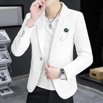 Мъжко яке с блейзър 2022 г. Нова корейска парти рокля Блейзър Slim Fit Personality Black Print Suit Jacket Модна марка Мъжки дрехи