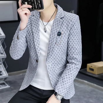 Мъжко яке с блейзър 2022 г. Нова корейска парти рокля Блейзър Slim Fit Personality Black Print Suit Jacket Модна марка Мъжки дрехи