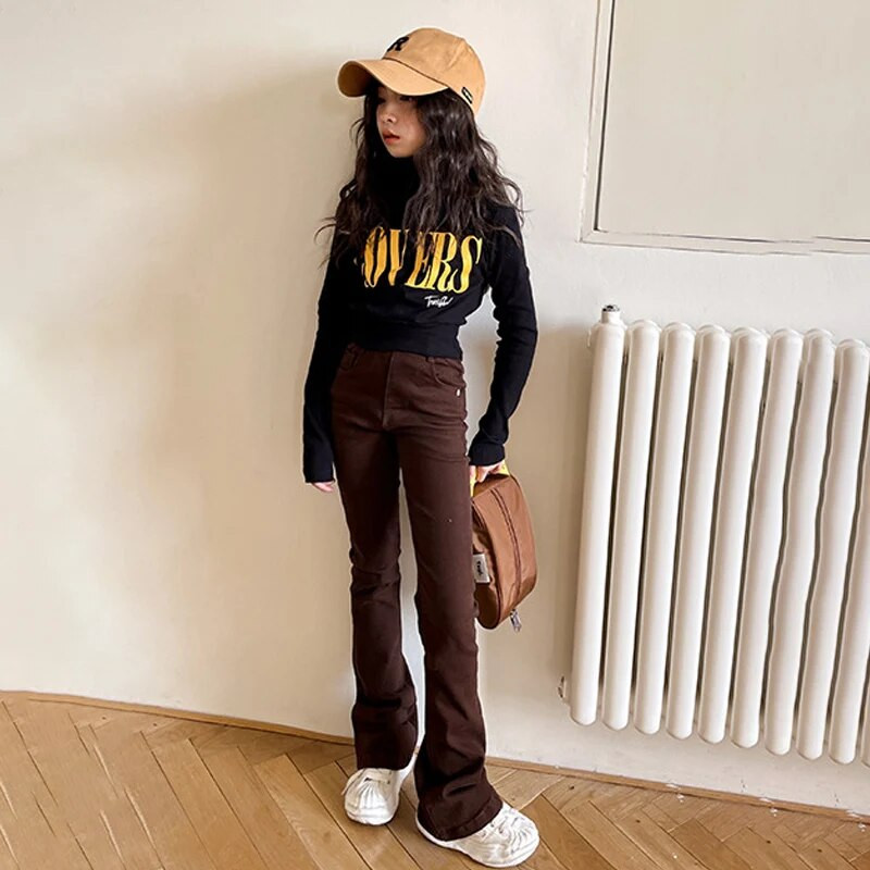 Jarné a jesenné dievčenské rozšírené rifle, detské džínsy, detské nohavice pre dospievajúcich, detské oblečenie, mäkké, úzke, elastické, 5-14 rokov