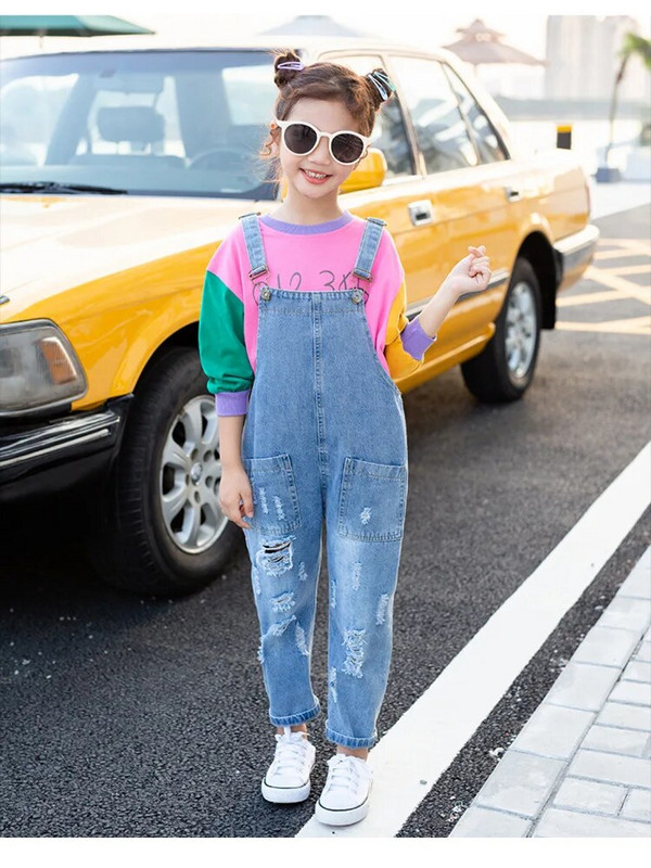 Mergaičių kombinezonas Džinsiniai Kombinezonai Vaikams Mėlyni Reguliuojami diržai Mokykliniai Mergaičių Kelnaitės Vaikiški Džinsai Kelnės mergaitei Džinsinis Romper
