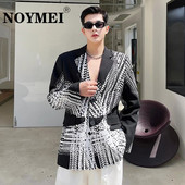NOYMEI rever 2024 nou costum pentru bărbați haină stil coreean imprimare design la un singur piept moda primăvară temperament sacou masculin WA1166