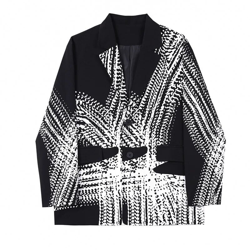 NOYMEI rever 2024 nou costum pentru bărbați haină stil coreean imprimare design la un singur piept moda primăvară temperament sacou masculin WA1166