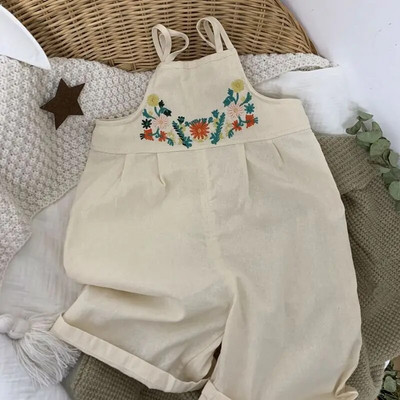 Letné dievčenské overaly 2022, elegantné, s výšivkou a kvetmi, bavlnené, pohodlné, detské, ležérne oblečenie