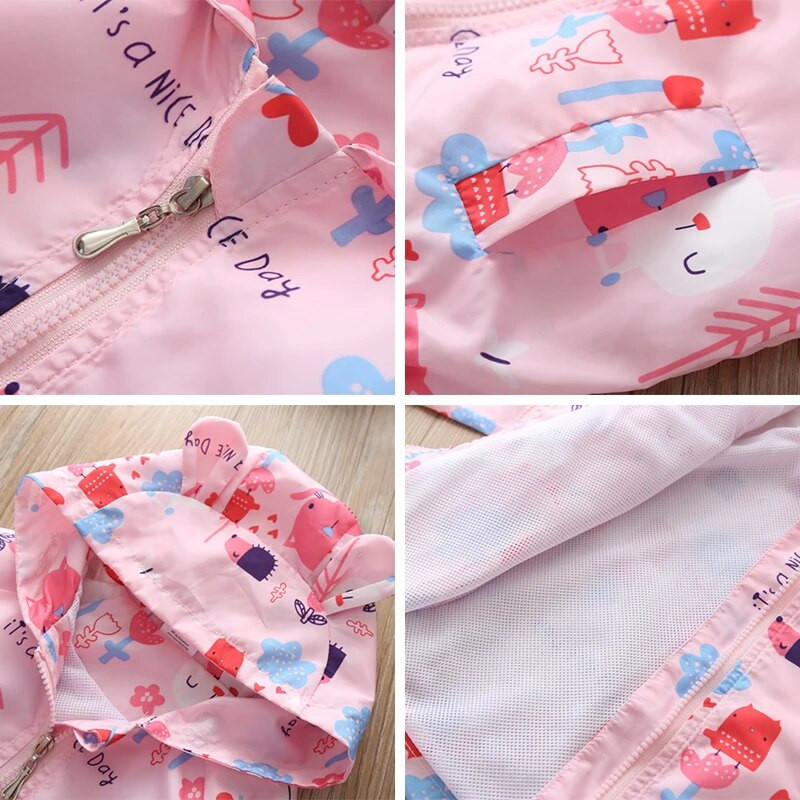 2024 Nouă primăvară, vară, jachetă de vânt pentru copii pentru fete, trenci de modă, desene animate, cu glugă, haine pentru copii