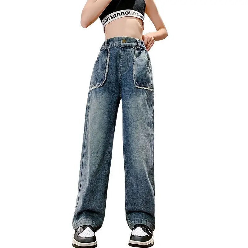 Kūdikių džinsai Vienspalviai džinsai mergaitėms Pavasaris Ruduo Vaikiški Drabužiai Laisvalaikio stiliaus Drabužiai kūdikiams 7 9 10 12 metų mėlyni džinsai