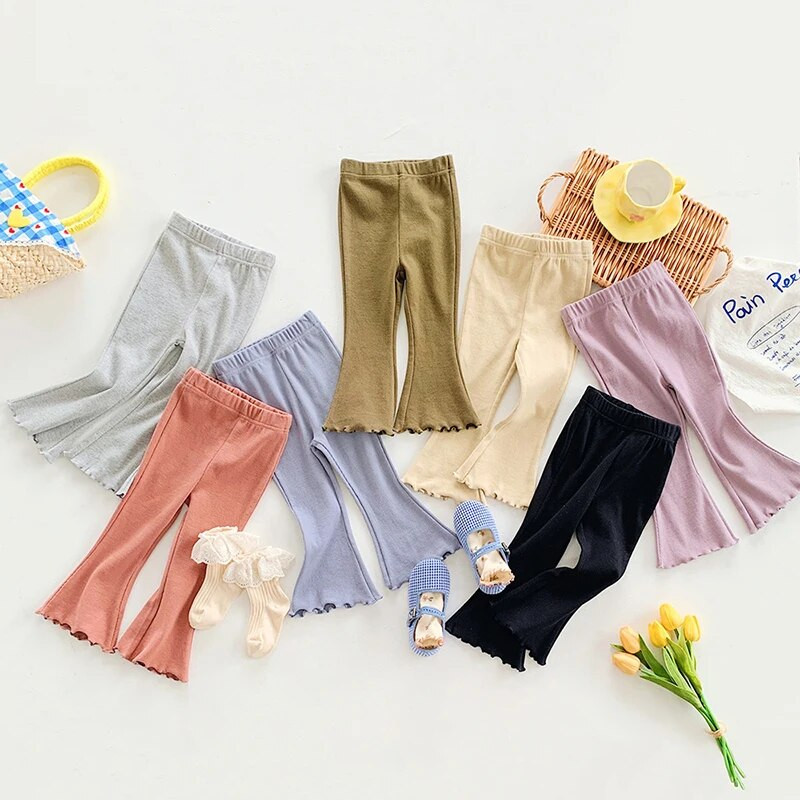 Jesenné detské dievčenské nohavice cukríkových farieb Detské oblečenie Legíny Nohavice Detské dievčenské nohavice so zvonovým dnom Pletené nohavice pre bábätká