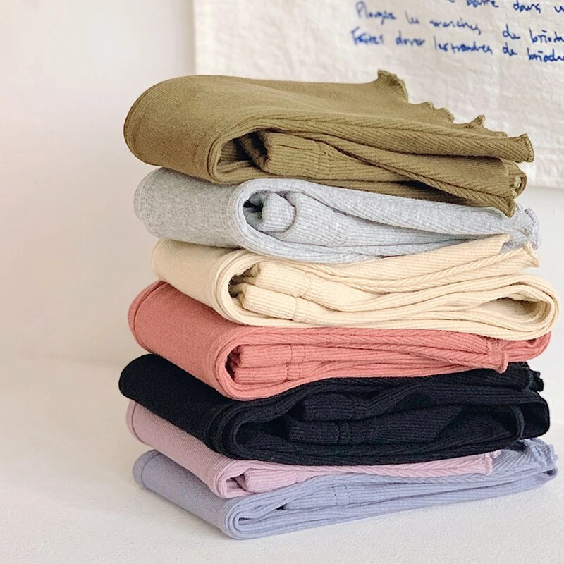 Jesenné detské dievčenské nohavice cukríkových farieb Detské oblečenie Legíny Nohavice Detské dievčenské nohavice so zvonovým dnom Pletené nohavice pre bábätká