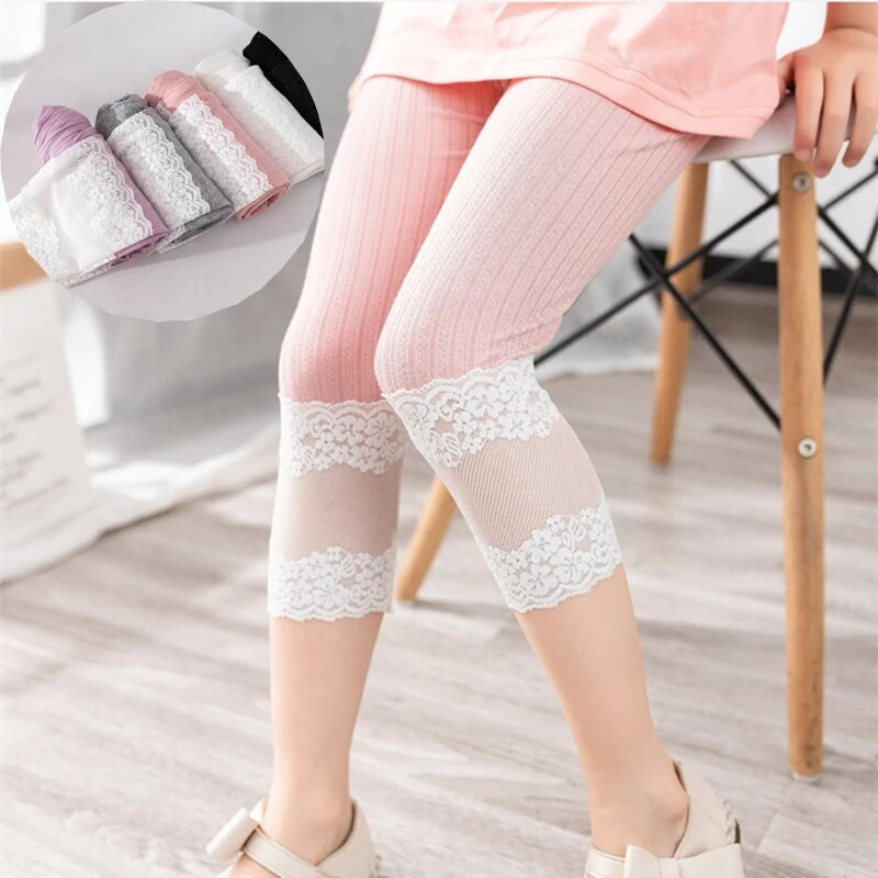 Dievčenské tenké legíny, letné dievčenské čipkované skrátené nohavice pre dievčatká vo veku 2-9 rokov, detské modálne nohavice, univerzálne nohavice, detské oblečenie