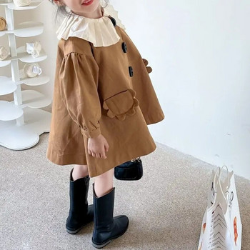 Пролет Есен Нов корейски стил Kawaii Fashion Girls Trench Твърди ежедневни бебешки детски горни дрехи Сладка сладка принцеса Детски палта