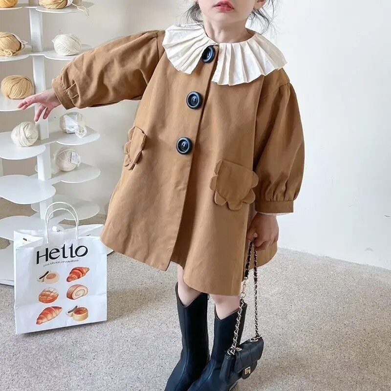 Άνοιξη φθινόπωρο Νέο κορεατικό στυλ Kawaii Fashion Girls Trench Solid casual baby παιδικά εξωτερικά ενδύματα Χαριτωμένα γλυκά παιδικά παλτό πριγκίπισσας