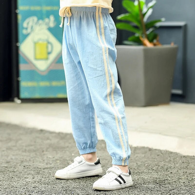 Vaikiškos kelnės Medvilninės Lininės vaikiškos kelnės Vasarinės kelnės nuo uodų berniukams Mergaitėms Saldainių Spalva Kvėpuojanti Mada Laisvalaikio Ilgos