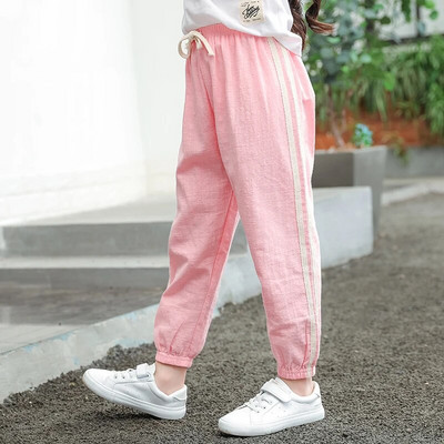 Vaikiškos kelnės Medvilninės Lininės vaikiškos kelnės Vasarinės kelnės nuo uodų berniukams Mergaitėms Saldainių Spalva Kvėpuojanti Mada Laisvalaikio Ilgos