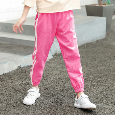 Vaikiškos kelnės Medvilninės Lininės vaikiškos kelnės Vasarinės kelnės nuo uodų berniukams Mergaitėms Saldainių Spalva Kvėpuojanti Mada Laisvalaikio Ilgos