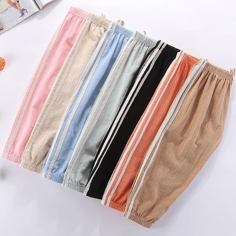 Vaikiškos kelnės Medvilninės Lininės vaikiškos kelnės Vasarinės kelnės nuo uodų berniukams Mergaitėms Saldainių Spalva Kvėpuojanti Mada Laisvalaikio Ilgos