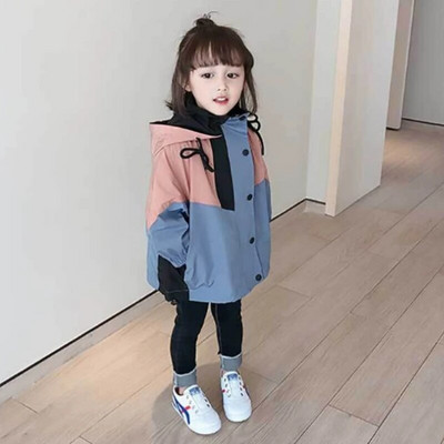 HoneyCherry Girl`s Color Blocking Windbreaker Jacket Παιδικό μπουφάν με κουκούλα αντιανεμικό με φερμουάρ Παιδικά μπουφάν