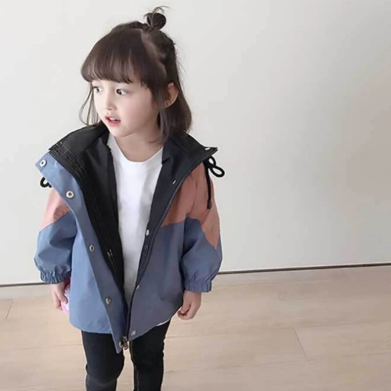 Dievčenská vetrovka HoneyCherry s farebnými blokmi, detská vetruodolná bunda s kapucňou a zipsom, detské bundy