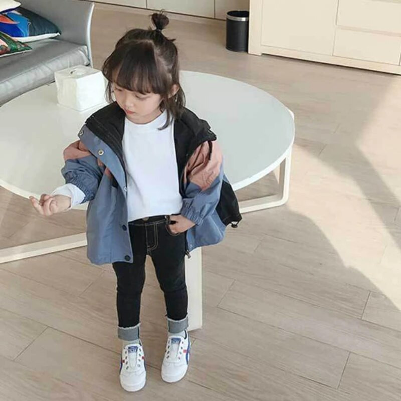 Dievčenská vetrovka HoneyCherry s farebnými blokmi, detská vetruodolná bunda s kapucňou a zipsom, detské bundy