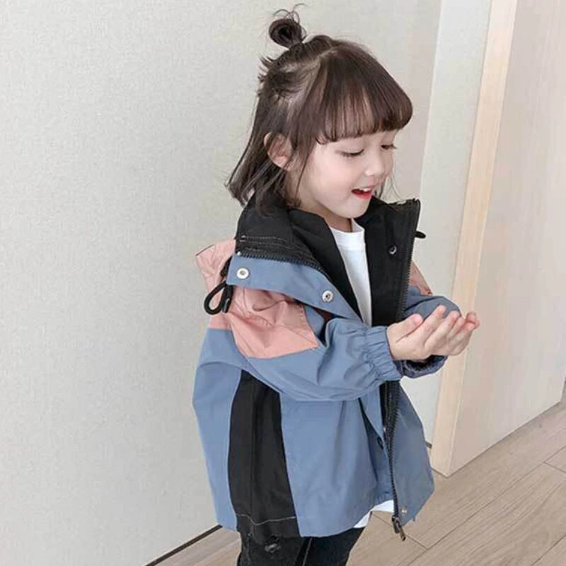 Dievčenská vetrovka HoneyCherry s farebnými blokmi, detská vetruodolná bunda s kapucňou a zipsom, detské bundy